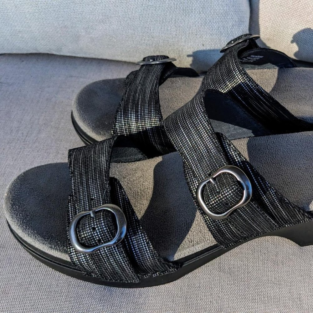 Dansko Sophie Women's Black & Silver Leather Slide Sandal ~ Size: 41 ✨NWOB !!✨